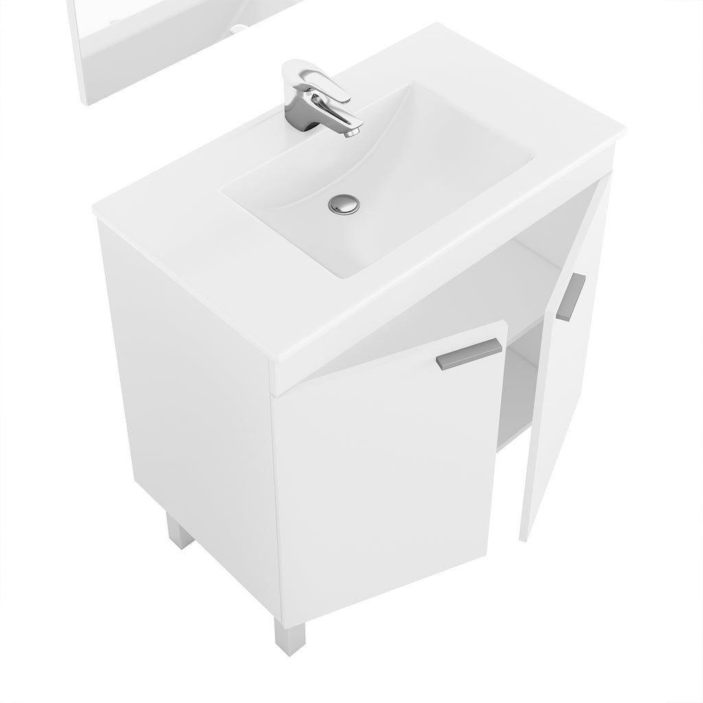 BALTIC 80cm Wide White Sink Unit 2 Door Under Basin Cabinet with Mirror