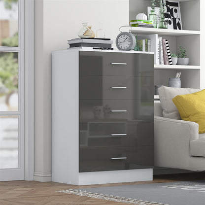 Reflect 5 Drawer Chest - Grey Gloss & Matt White - Modern Vertical Bedroom Storage Unit