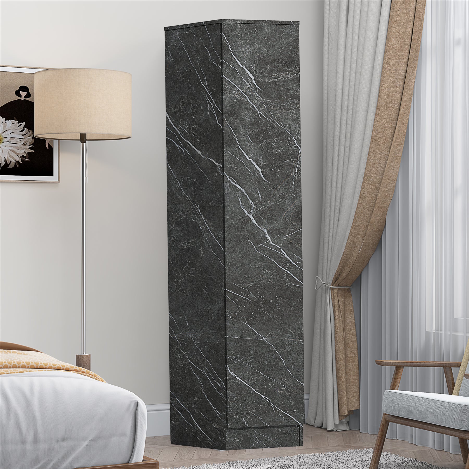 ZITA Bedroom Furniture Range Wardrobe Chest Bedside in Grey Marble Effect