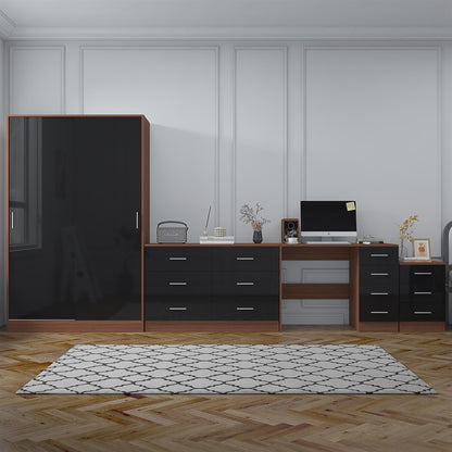 REFLECT Gloss 4pc Set - 2 Door Sliding Wardrobe + Wide Chest + Bedside + Desk