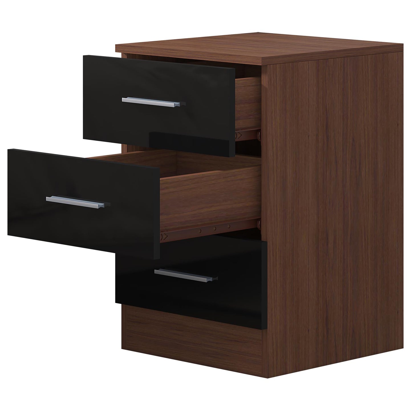 Reflect 3 Drawer Bedside Bundle (2x) - Black Gloss & Walnut - Modern Bedside