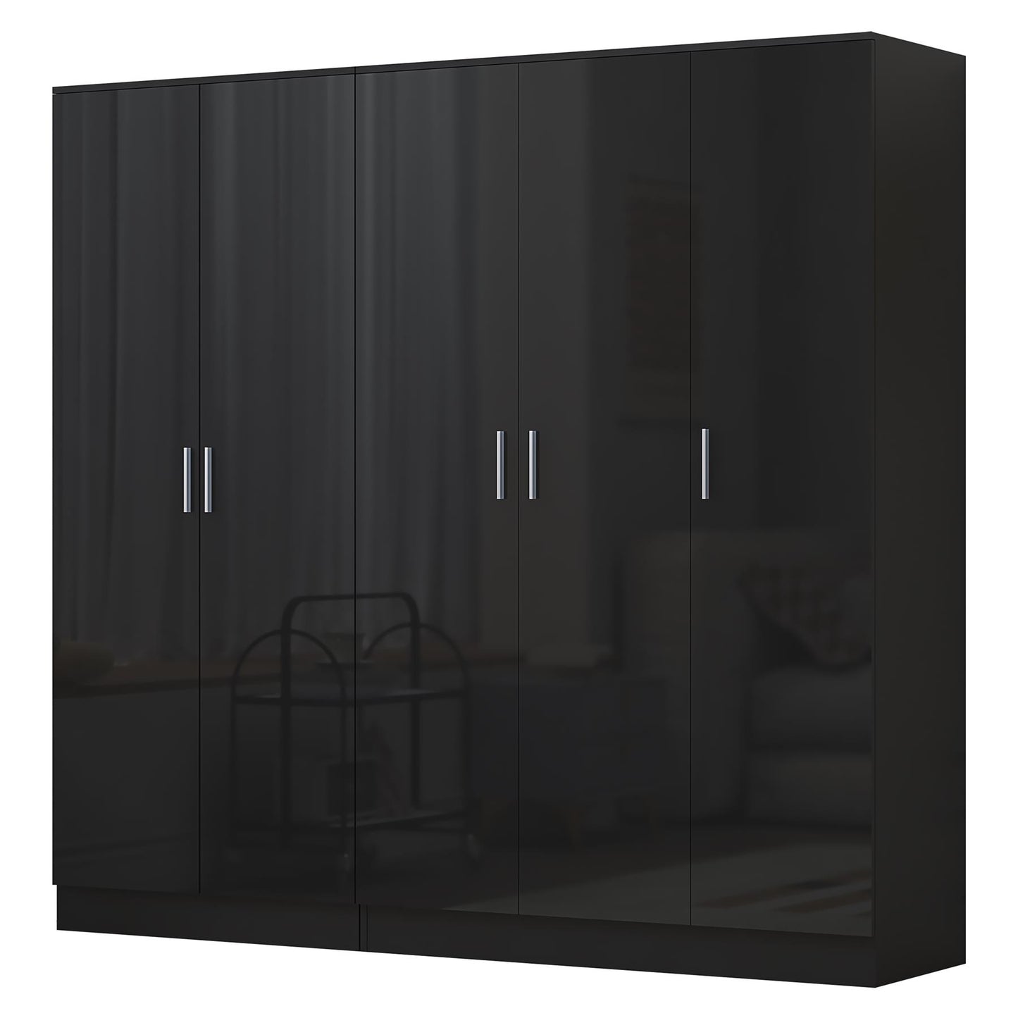 Reflect 2pc Wardrobe Bundle - 3 Door Plain + 2 Door Plain - Black Gloss & Black Oak