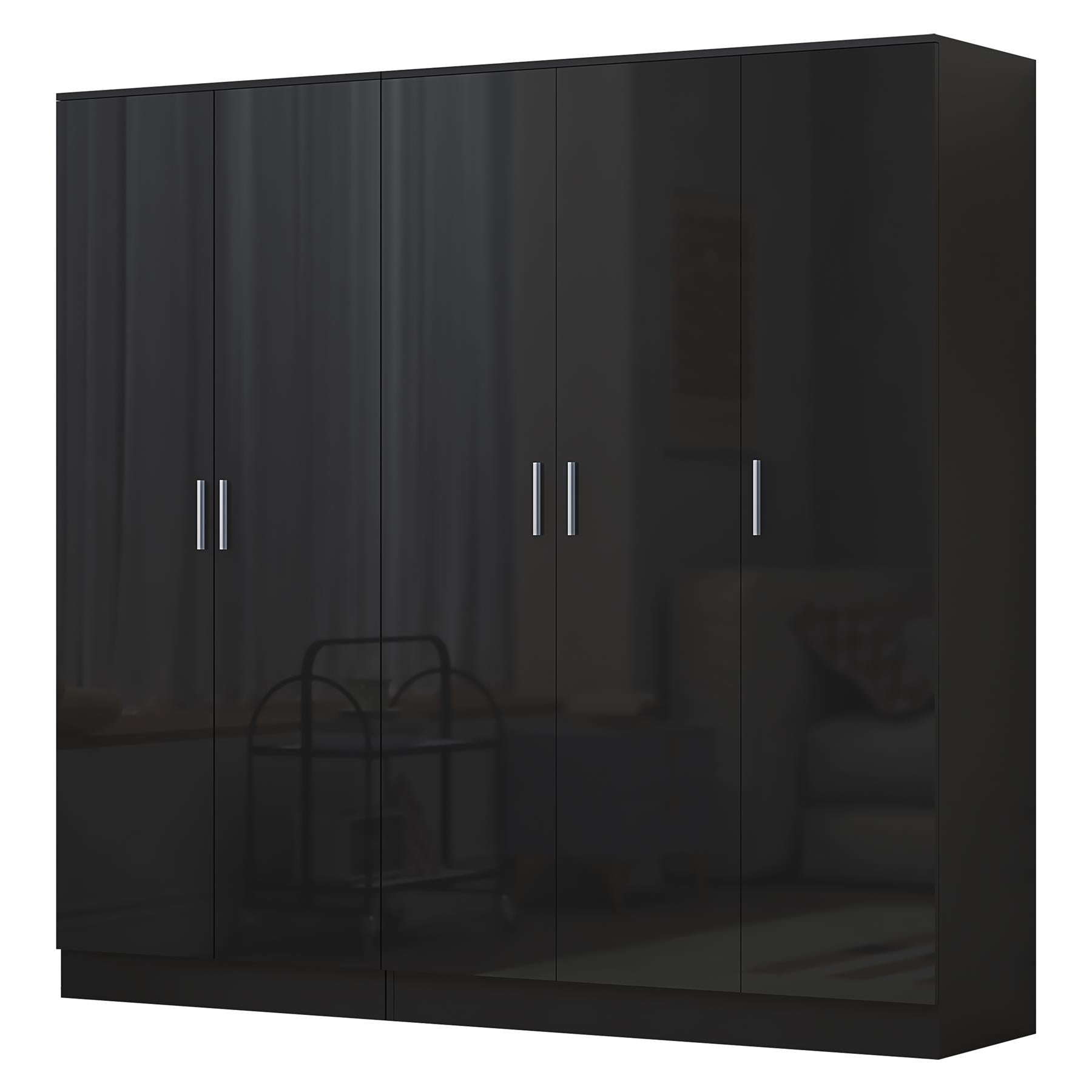 REFLECT - 3 Door PLAIN + 2 Door PLAIN Wardrobe - Gloss Black / Matt Black