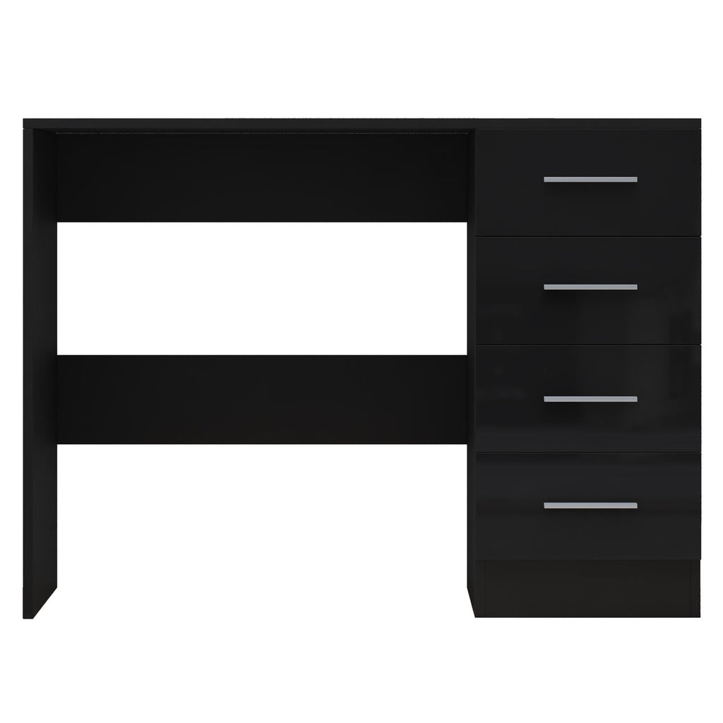 Reflect 4 Drawer Desk - Black Gloss & Black Oak - Modern Bedroom Storage for Vanity, Work or Study