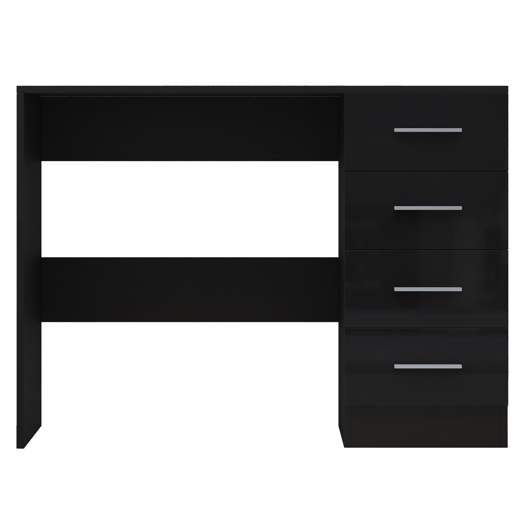 Reflect 4 Drawer Desk - Black Gloss & Black Oak - Modern Bedroom Storage for Vanity, Work or Study