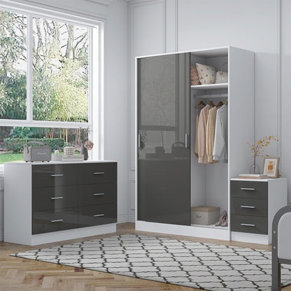 REFLECT Gloss 3pc Set - 2 Door Sliding Wardrobe + Wide Chest + Tall Bedside