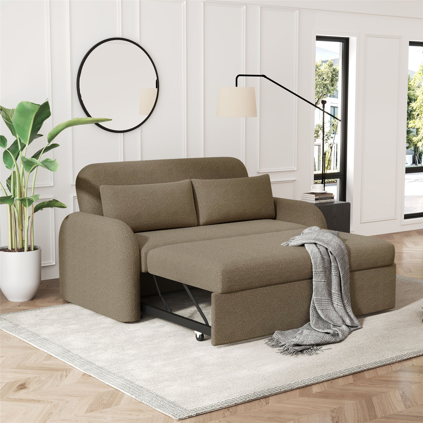 NOMA 2-Seater Boucle Pull Out Sofa Bed with Matching Cushions - Taupe