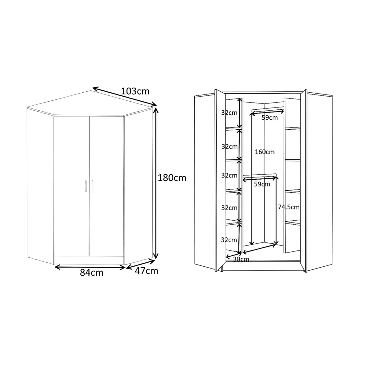 Reflect 3pc Wardrobe Bundle - 2 Door Corner + 2x 1 Door Plain - White Gloss & Matt White