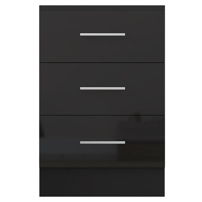 Reflect 3 Drawer Bedside Bundle (2x) - Black Gloss & Black Oak - Modern Bedside