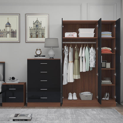 REFLECT Gloss 3pc Set - 3 Door Mirrored Wardrobe + 5 Draw Chest + Bedside
