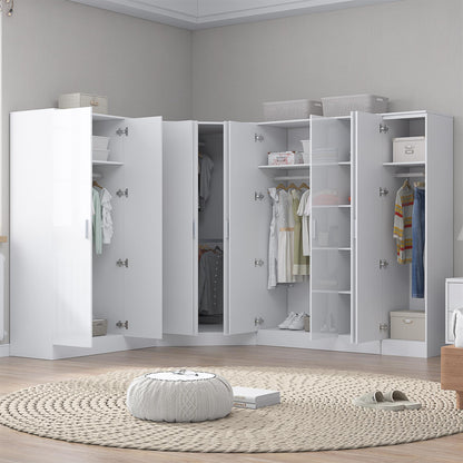 Reflect 4pc Wardrobe Bundle - 2 Door Corner + 2x 3 Door Plain + 1 Door Plain - White Gloss & Matt White