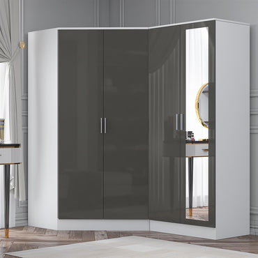 Reflect 2pc Wardrobe Bundle - 2 Door Corner + 2 Door Mirror - Grey Gloss & Matt White