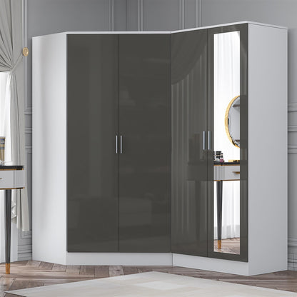 Reflect 2pc Wardrobe Bundle - 2 Door Corner + 2 Door Mirror - Grey Gloss & Matt White