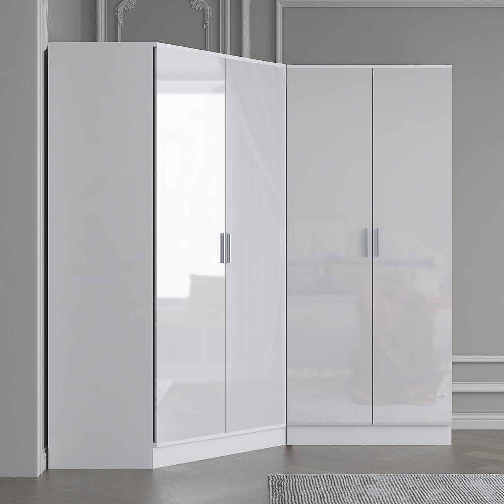 REFLECT Gloss 4 Door Wardrobe Bundle Inc 2 Door Corner + 2 Door Bedroom Set