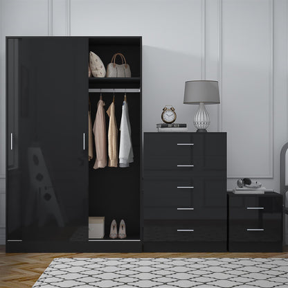 REFLECT Gloss 3pc Set - 2 Door Sliding Wardrobe + 5 Draw Chest + Bedside