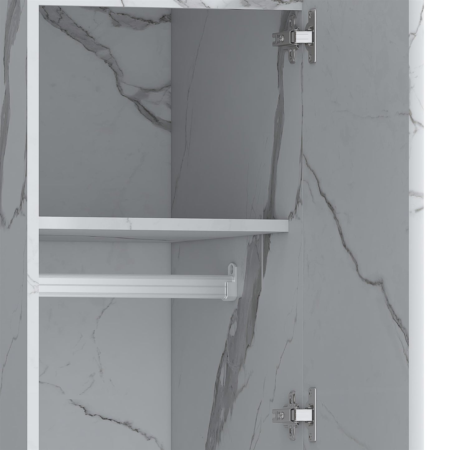 ZITA Compact 1-Door Wardrobe in White Marble Effect - Bedroom Storage, Stylish and Space-Saving