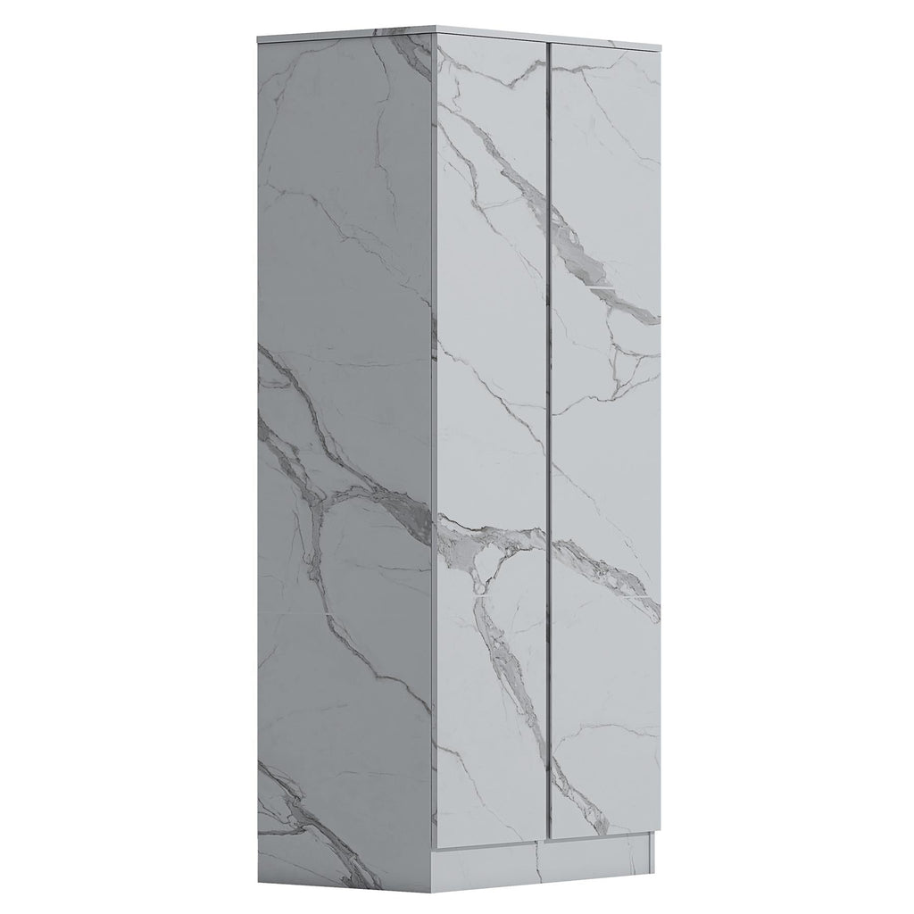 ZITA White Marble Effect 2 Piece Wardrobe Bundle - 2 x 2-Door Wardrobes, (L) 50cm x (W) 76cm x (H) 180cm.