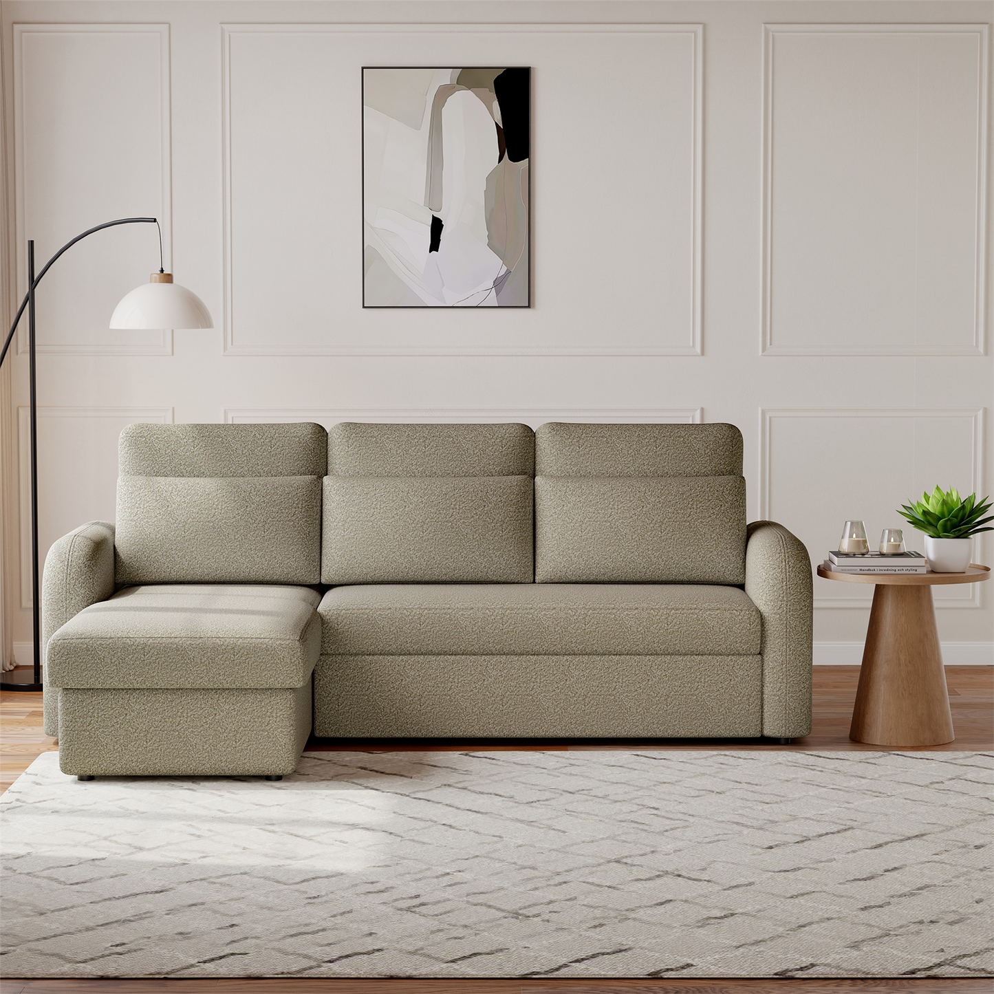FLYN 3 Seater L Shape Boucle Pull Out Sofabed - 3 Colour Options