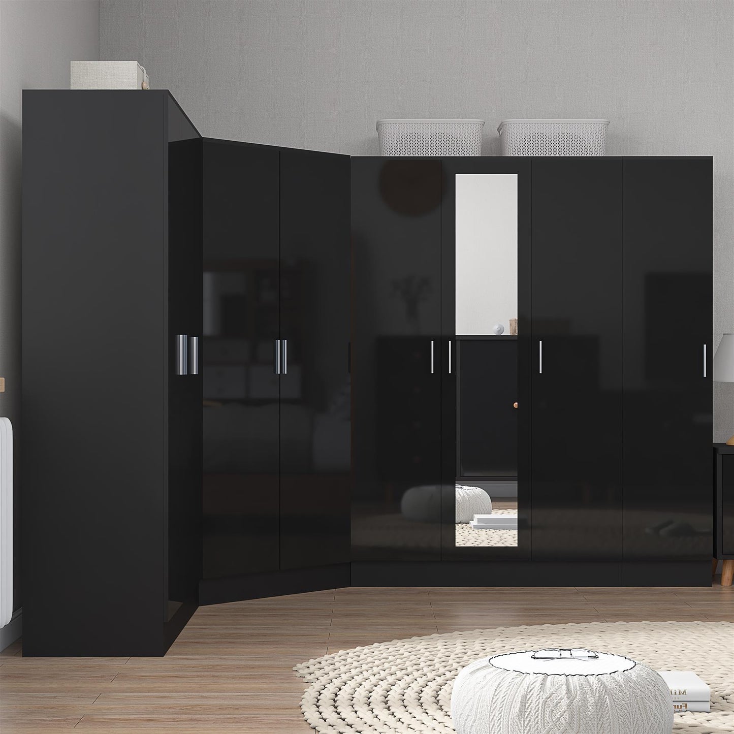 REFLECT Gloss 4pc Set - 2dr Corner Wardrobe + 3dr Mirror + 3dr Plain + 1dr Plain
