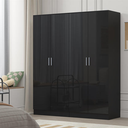 Reflect 2x 2 Door Plain Wardrobe Bundle - Black Gloss & Black Oak - Hanging Rails & Shelves - Modern Sleek Design