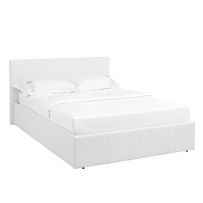 LUNA 4FT Small Double White Ottoman Storage Bed Gas Lift & 17cm Thick Spring Mattress