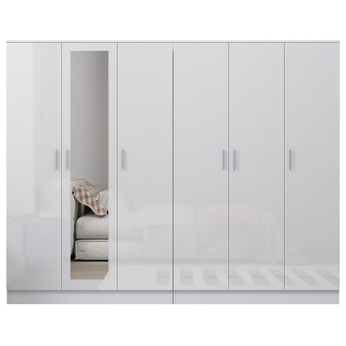 Reflect 2pc Wardrobe Bundle - 3 Door Mirror + 3 Door Plain - White Gloss & Matt White
