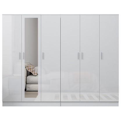 Reflect 2pc Wardrobe Bundle - 3 Door Mirror + 3 Door Plain - White Gloss & Matt White