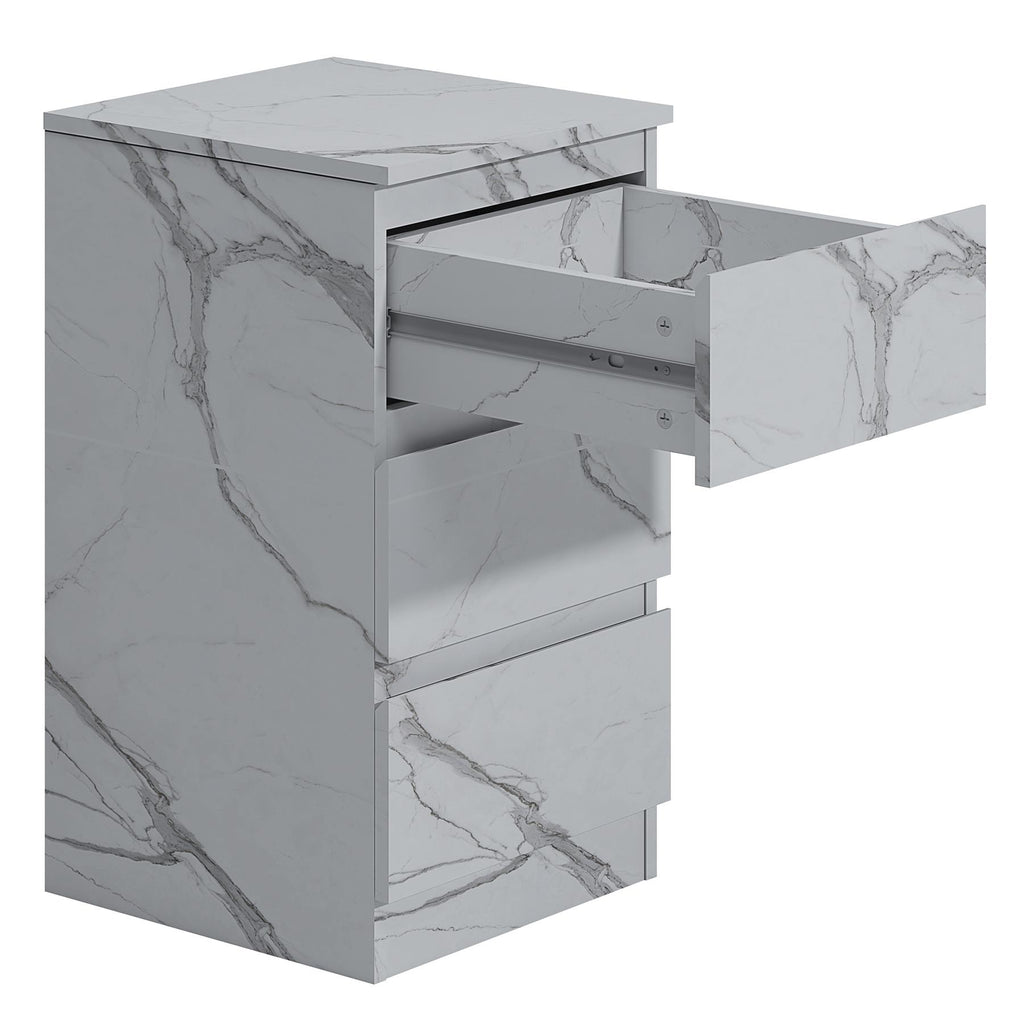 ZITA White Marble Effect 3 Drawer Bedside Table - Modern Nightstand, Stylish Bedroom Furniture