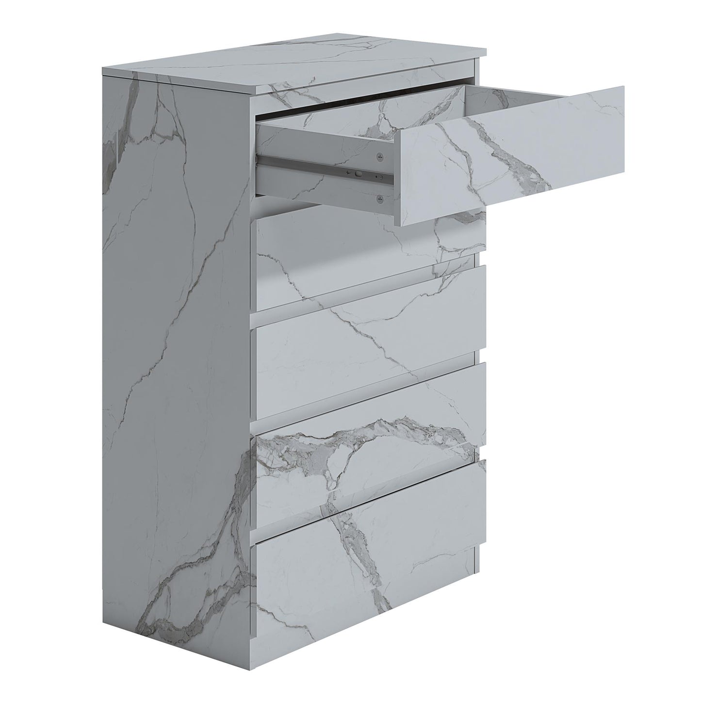 ZITA White Marble Effect 5 Drawer Chest - Modern Storage Unit, Stylish Bedroom Storage