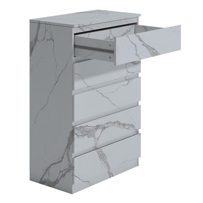 ZITA White Marble Effect 5 Drawer Chest - Modern Storage Unit, Stylish Bedroom Storage