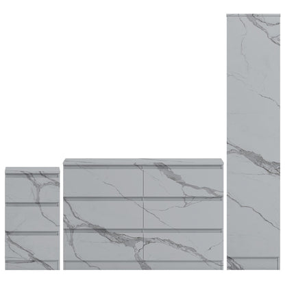 ZITA White Marble Effect 3 Piece Bedroom Set - 1-Door Wardrobe, Wide Chest & Bedside Table, Stylish Modern Bedroom Furniture