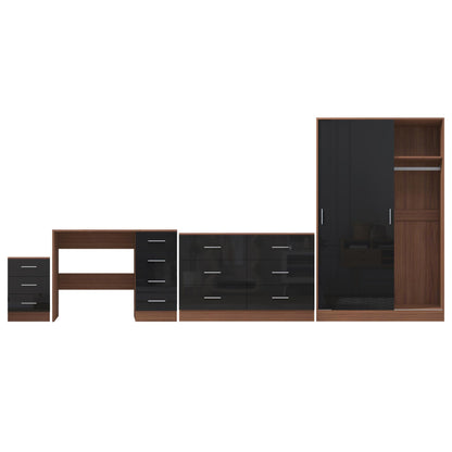REFLECT Gloss 4pc Set - 2 Door Sliding Wardrobe + Wide Chest + Bedside + Desk