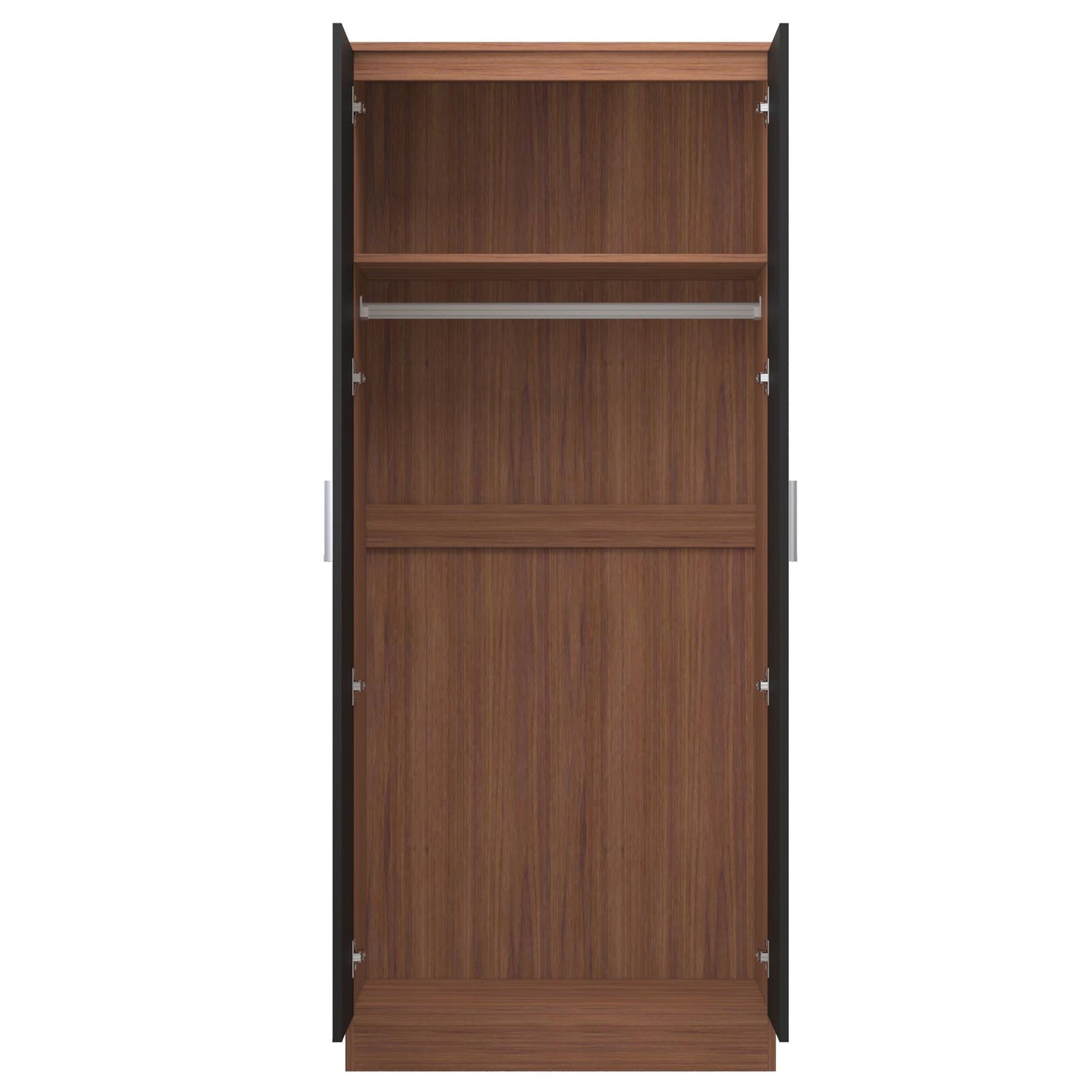 Reflect 2 Door Plain Wardrobe - Black Gloss & Walnut - Hanging Rails & Shelves - Modern Sleek Design