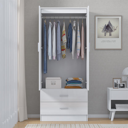 Reflect 2 Door 2 Drawer Combi Plain Wardrobe - White Gloss & Matt White - Hanging Rails, Drawers & Shelf