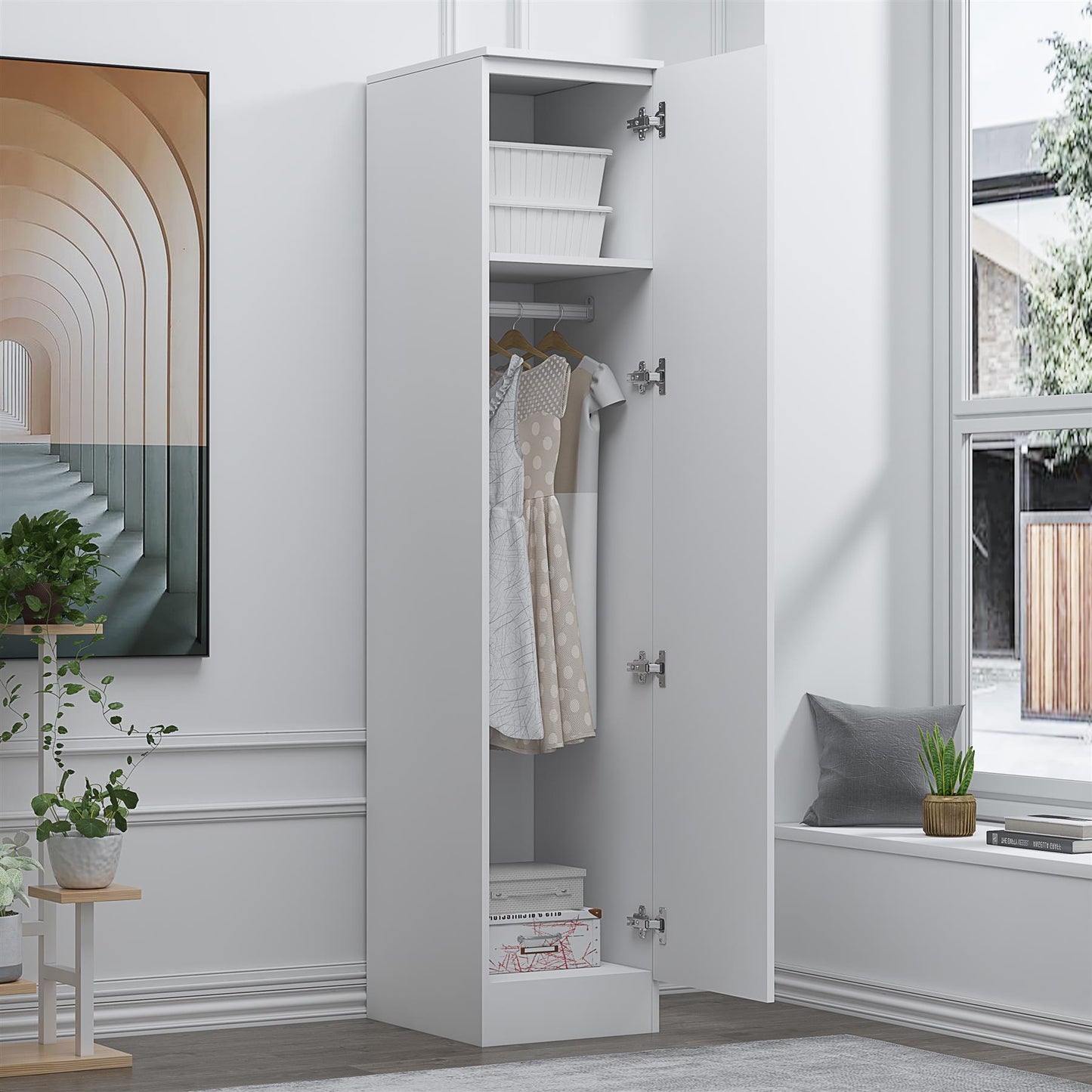 Reflect 1 Door High Gloss Wardrobe - White, Durable Melamine Finish - Modern Bedroom Storage - Single Door Wardrobe