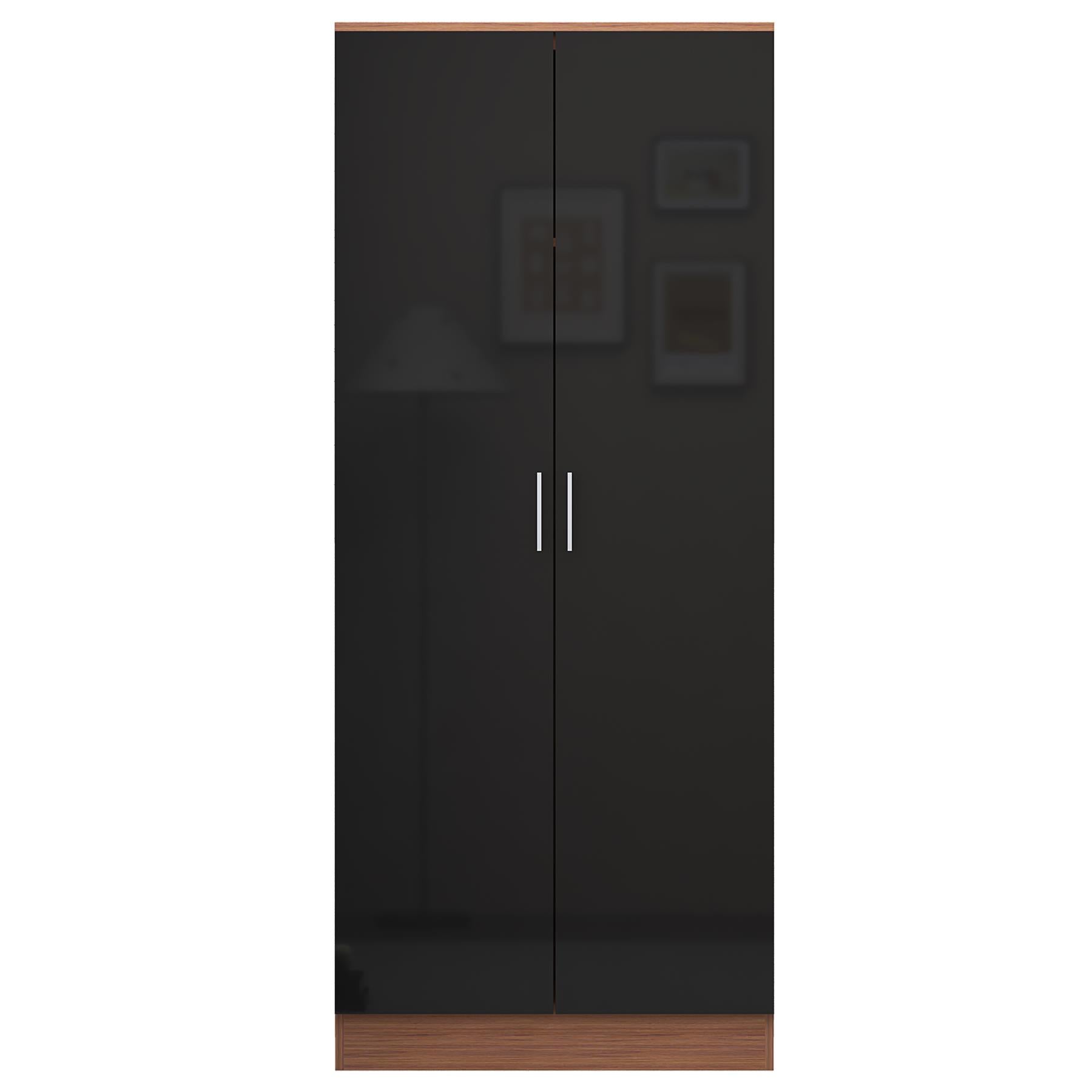 REFLECT High Gloss Bedroom Furniture Wardrobe Chest Bedside Desk - Black/Walnut