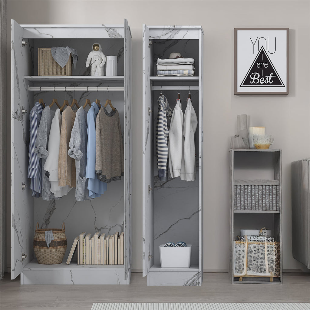 ZITA White Marble Effect 2 Piece Wardrobe Set - 2 Door and 1 Door, Spacious Bedroom Storage Solutions.