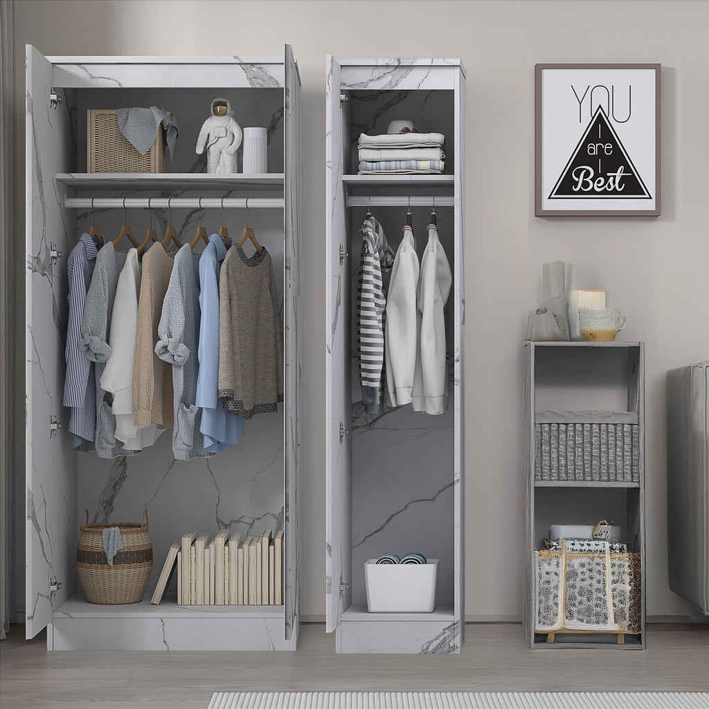 ZITA White Marble Effect 2 Piece Wardrobe Set - 2 Door and 1 Door, Spacious Bedroom Storage Solutions