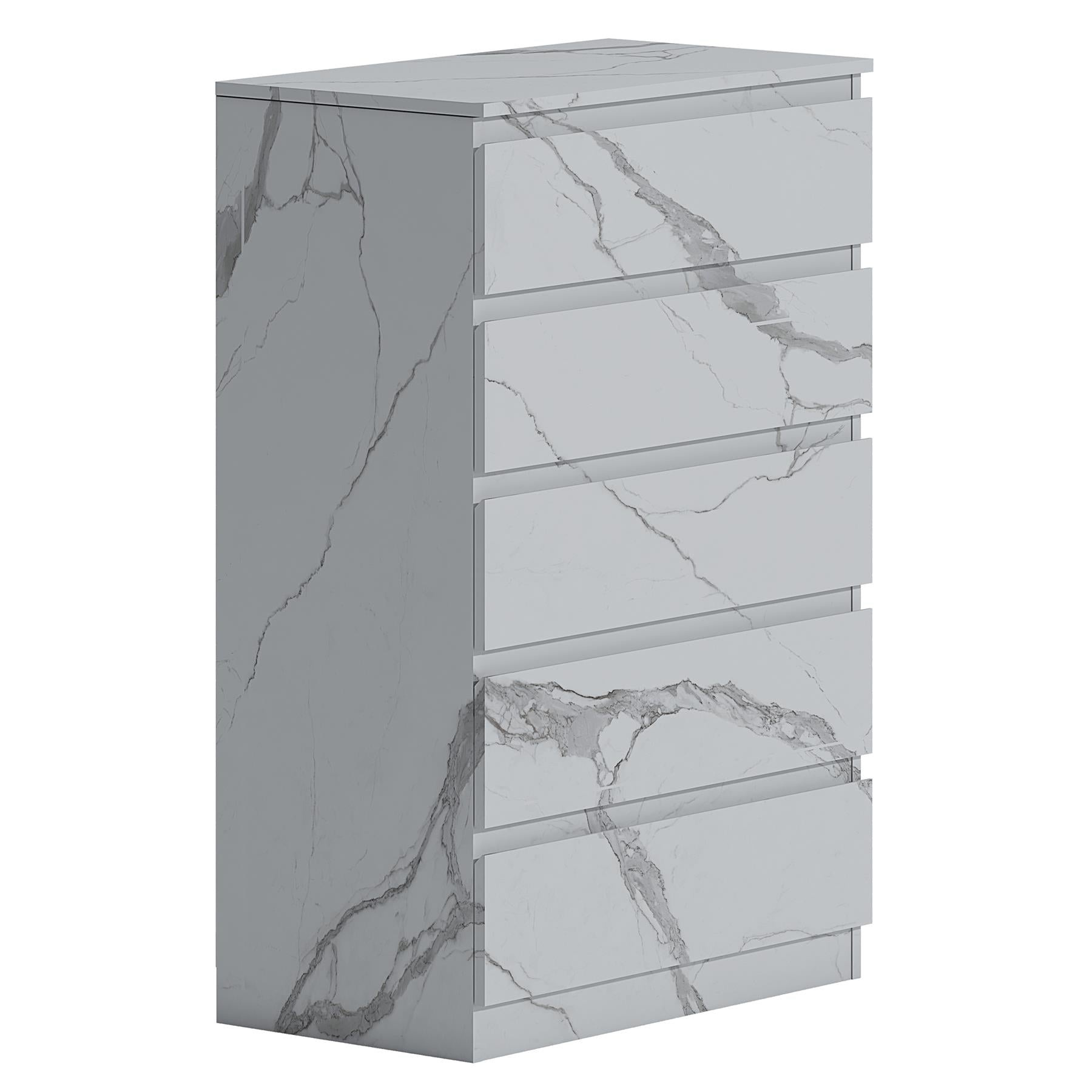 ZITA White Marble Effect 5 Drawer Chest - Modern Storage Unit, Stylish Bedroom Storage