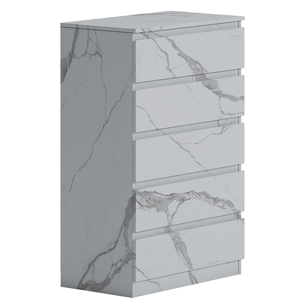 ZITA Bedroom Furniture Tall 5 Drawer Chest in White OR Grey Marble Colour Option