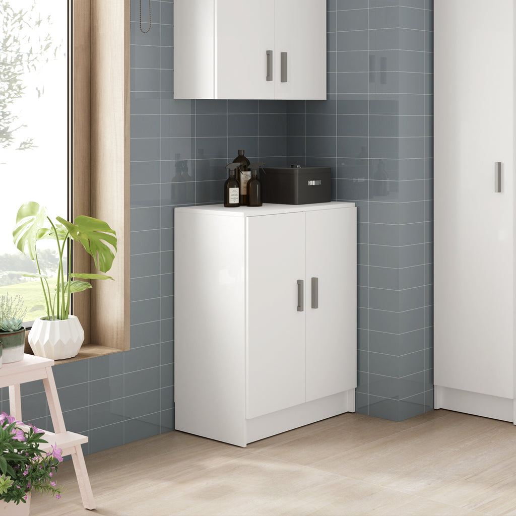 VITA 2 Door White Utility Storage Cabinet- Freestanding Cupboard for Home Organisation