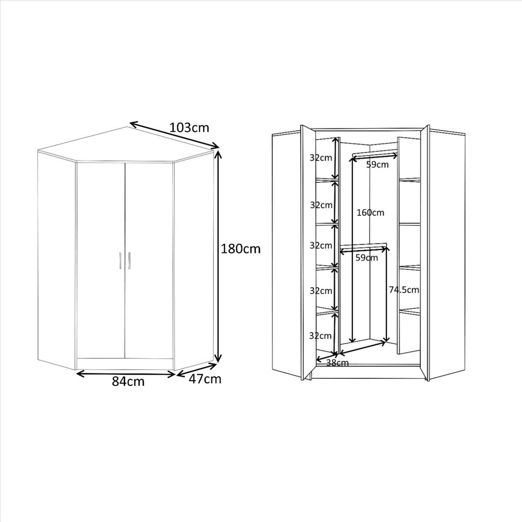 REFLECT - 2 Door CORNER + 2x 3 Drawer Bedside - Gloss Black / Matt Black