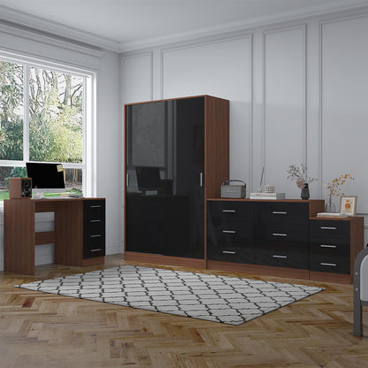 REFLECT Gloss 4pc Set - 2 Door Sliding Wardrobe + Wide Chest + Bedside + Desk