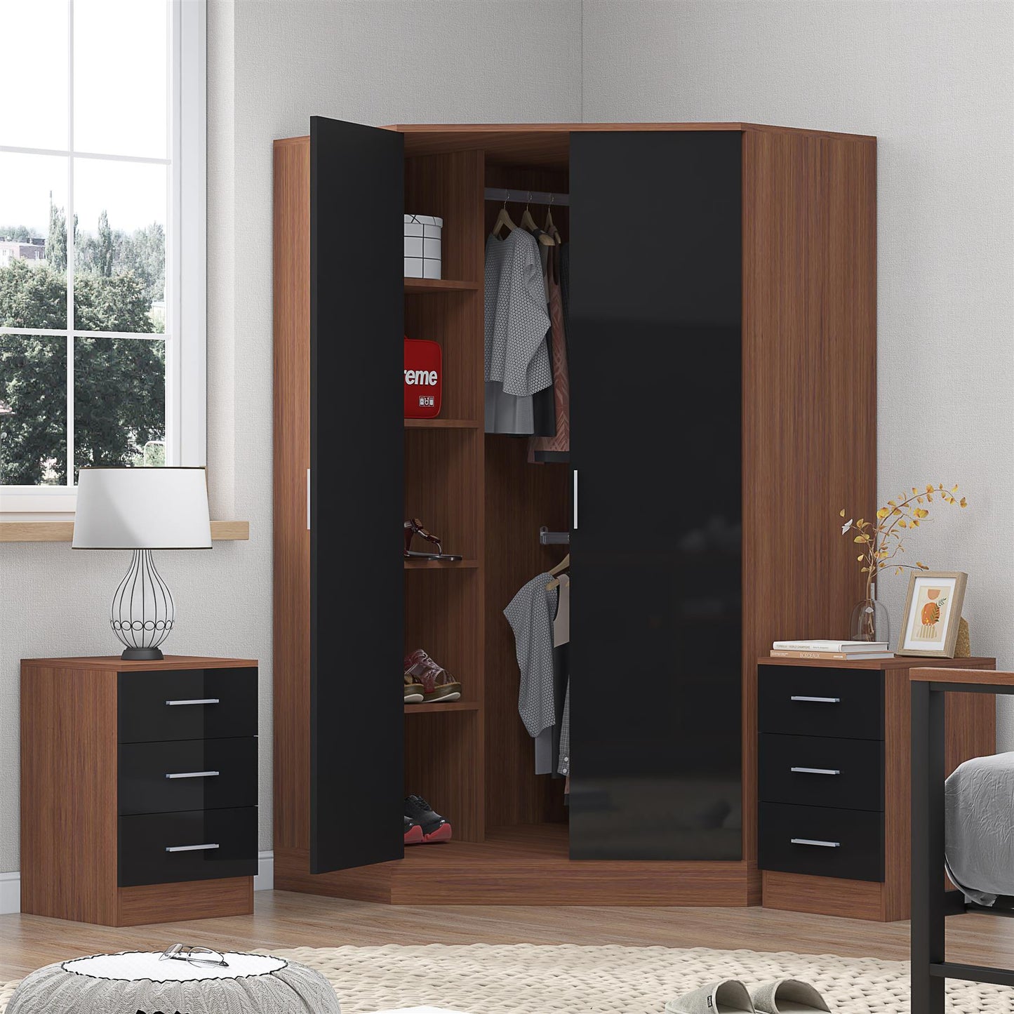 REFLECT 3pc Bedroom Set - 2 Door Corner + 2x Bedsides - 4 Colour Options