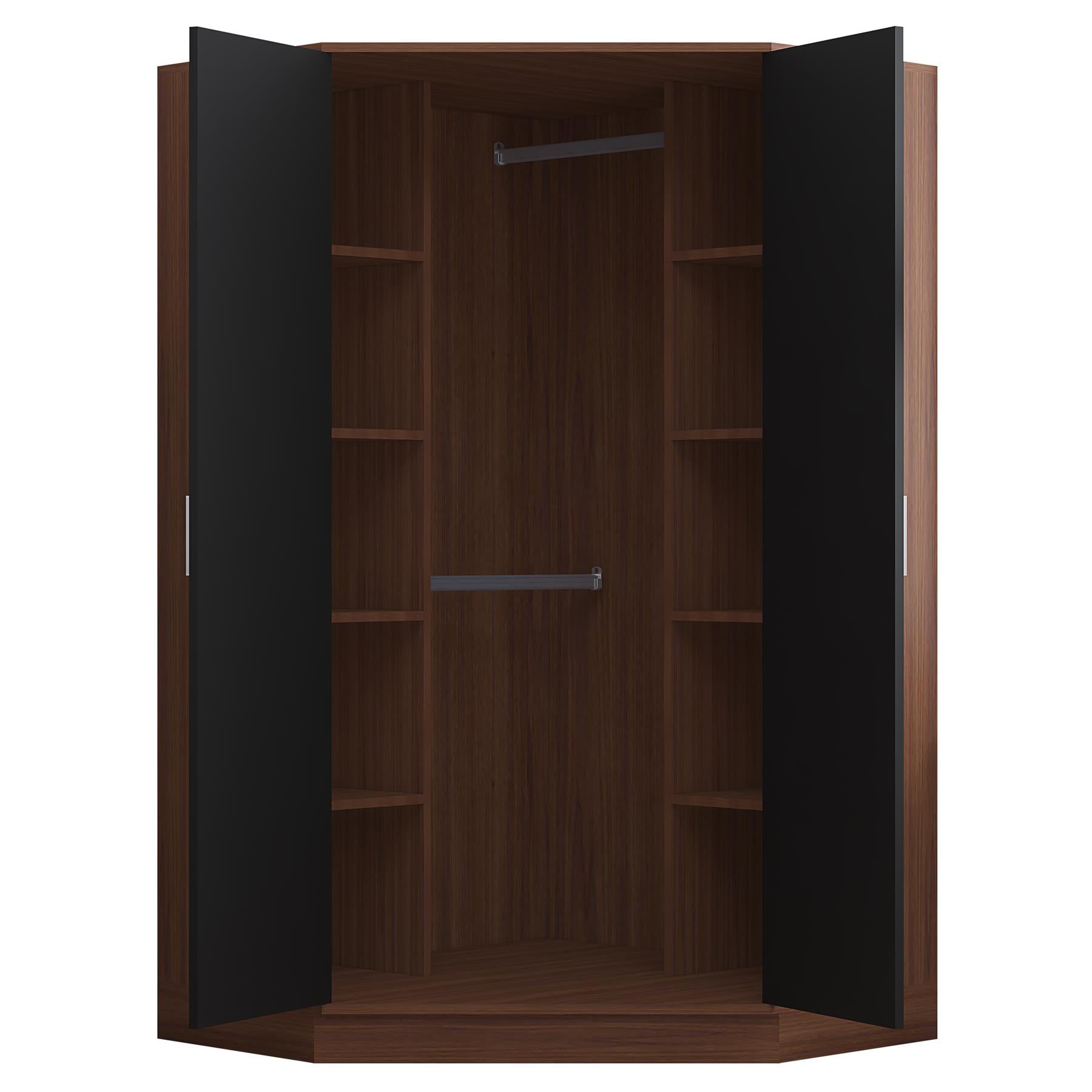Reflect 3pc Wardrobe Bundle - 2 Door Corner + 2x 1 Door Plain - Black Gloss & Walnut - H: 180cm x W: 179cm x D: 103cm