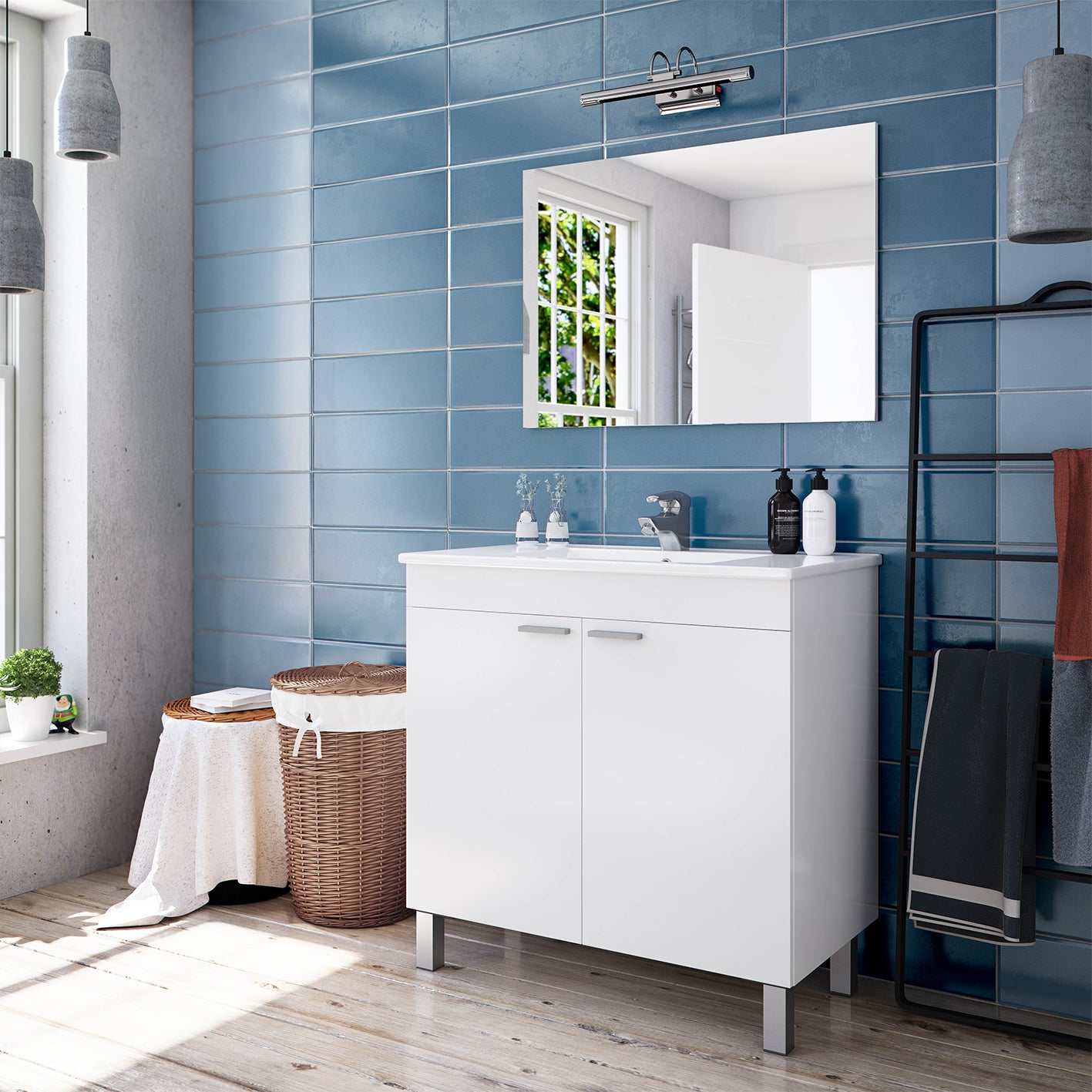 BALTIC 80cm Wide White Sink Unit 2 Door Under Basin Cabinet with Mirror