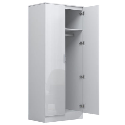 Reflect 2 Door Mirrored Wardrobe - White Gloss & Matt White - Hanging Rails & Shelves - Modern Sleek Design