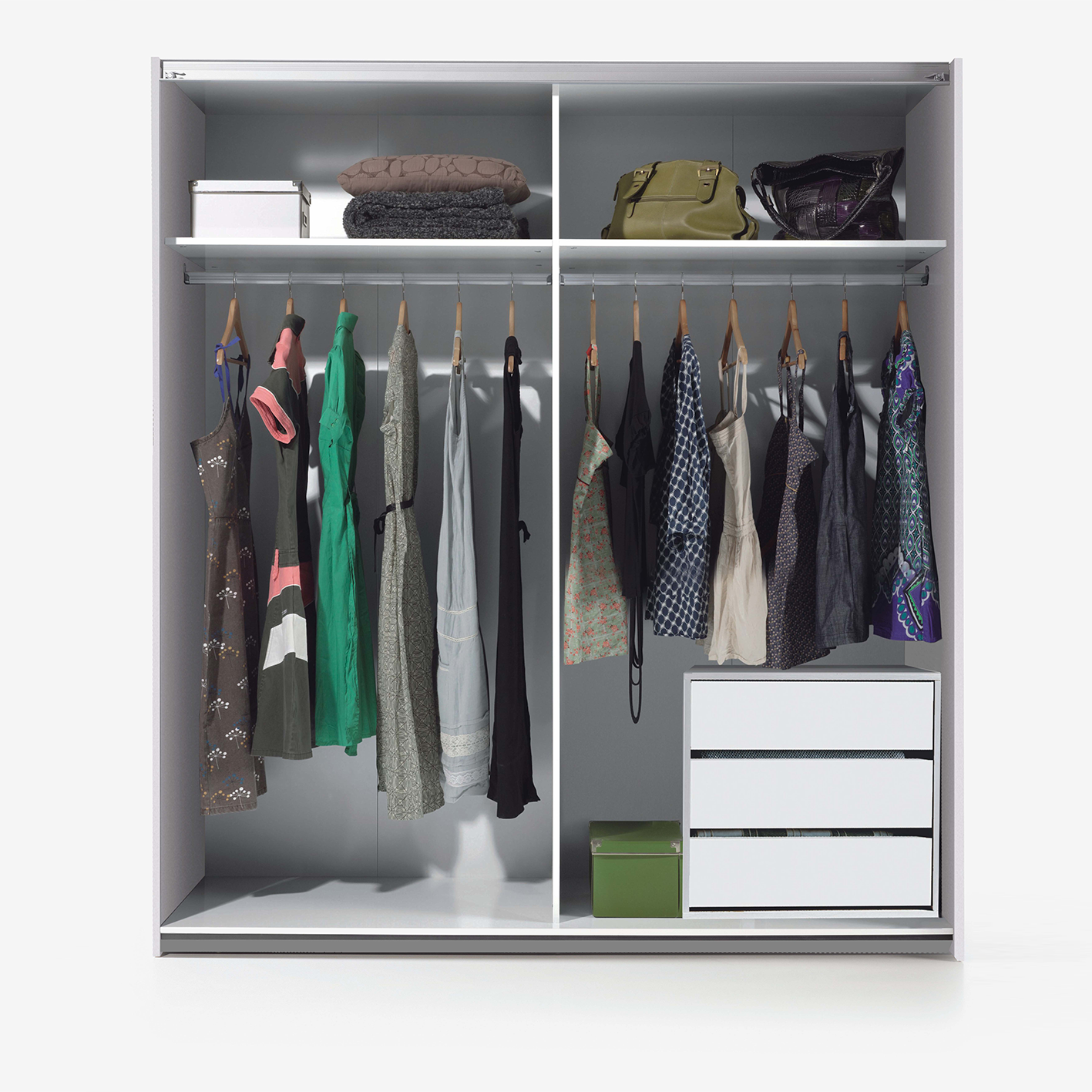 ARM Wardrobe Storage Set 2 Door Sliding White Wardrobe + ARC Internal Unit