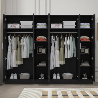 Reflect 2pc Wardrobe Bundle - 3 Door Mirror + 3 Door Plain - Black Gloss & Black Oak