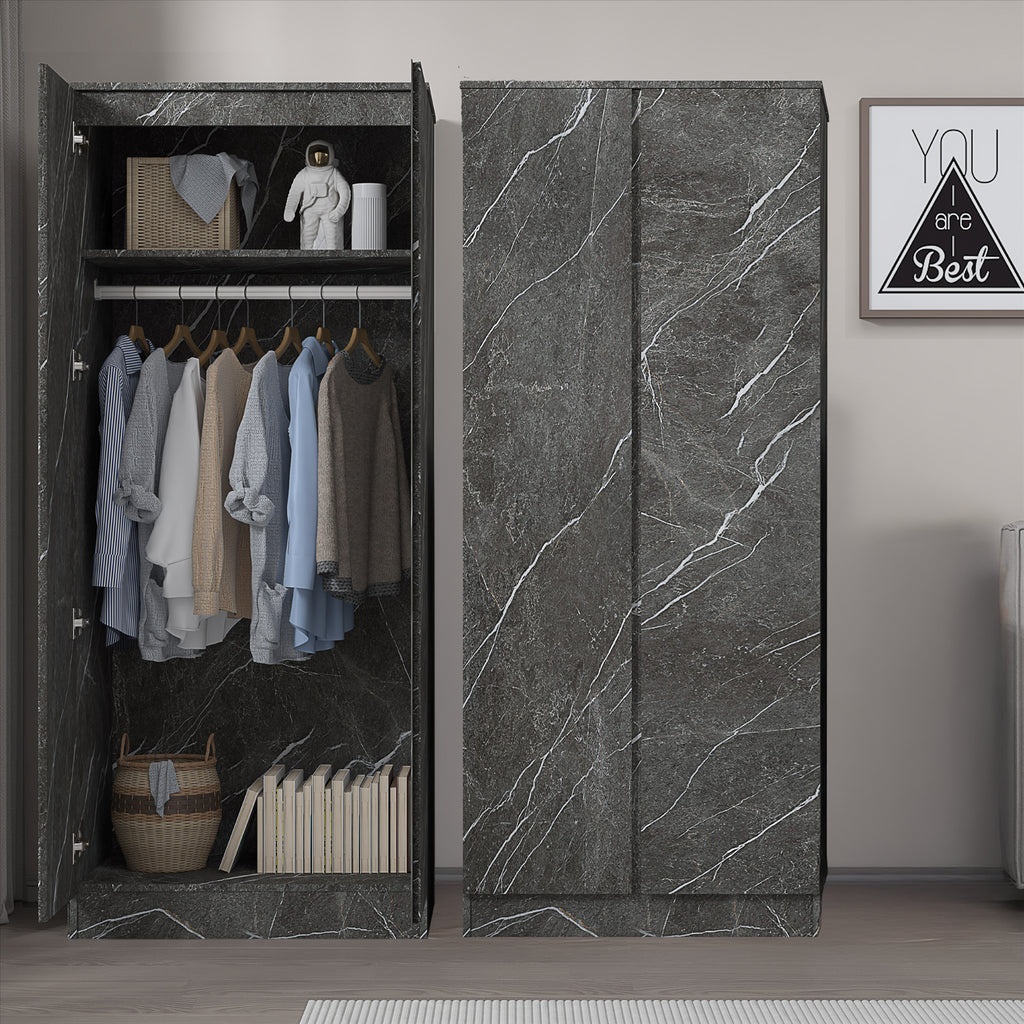 ZITA Grey Marble Effect 2 Piece Wardrobe Bundle - 2 x 2-Door Wardrobes